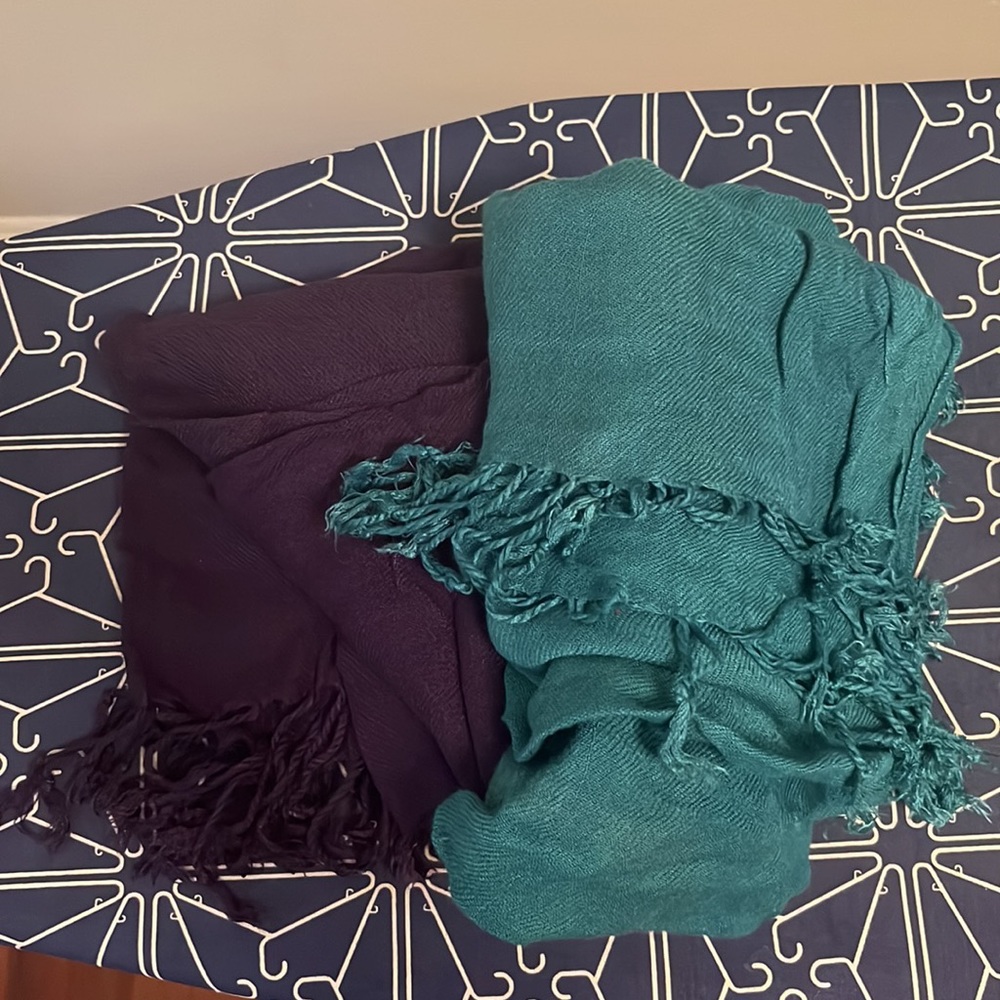 **donated** 2 soft fabric scarves (navy blue and teal)